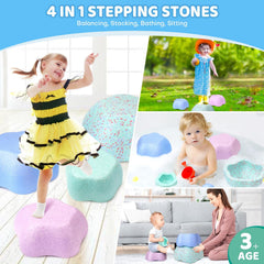 LESSETI kids-balancing-on-stones demonstrates coordination in action and fun.