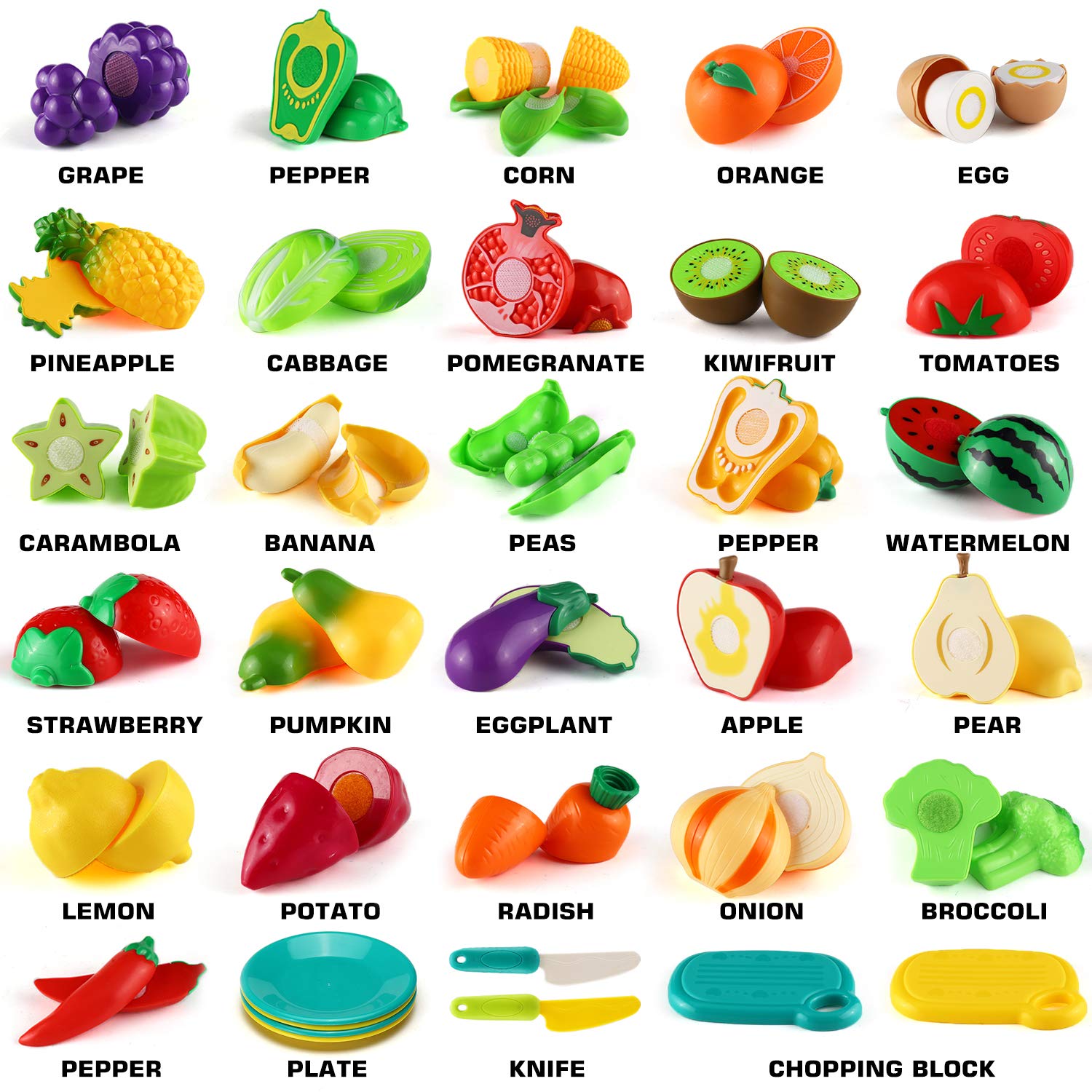 LESUTER TOYS cutting boards with colorful vegetables for pretend kitchen slicing