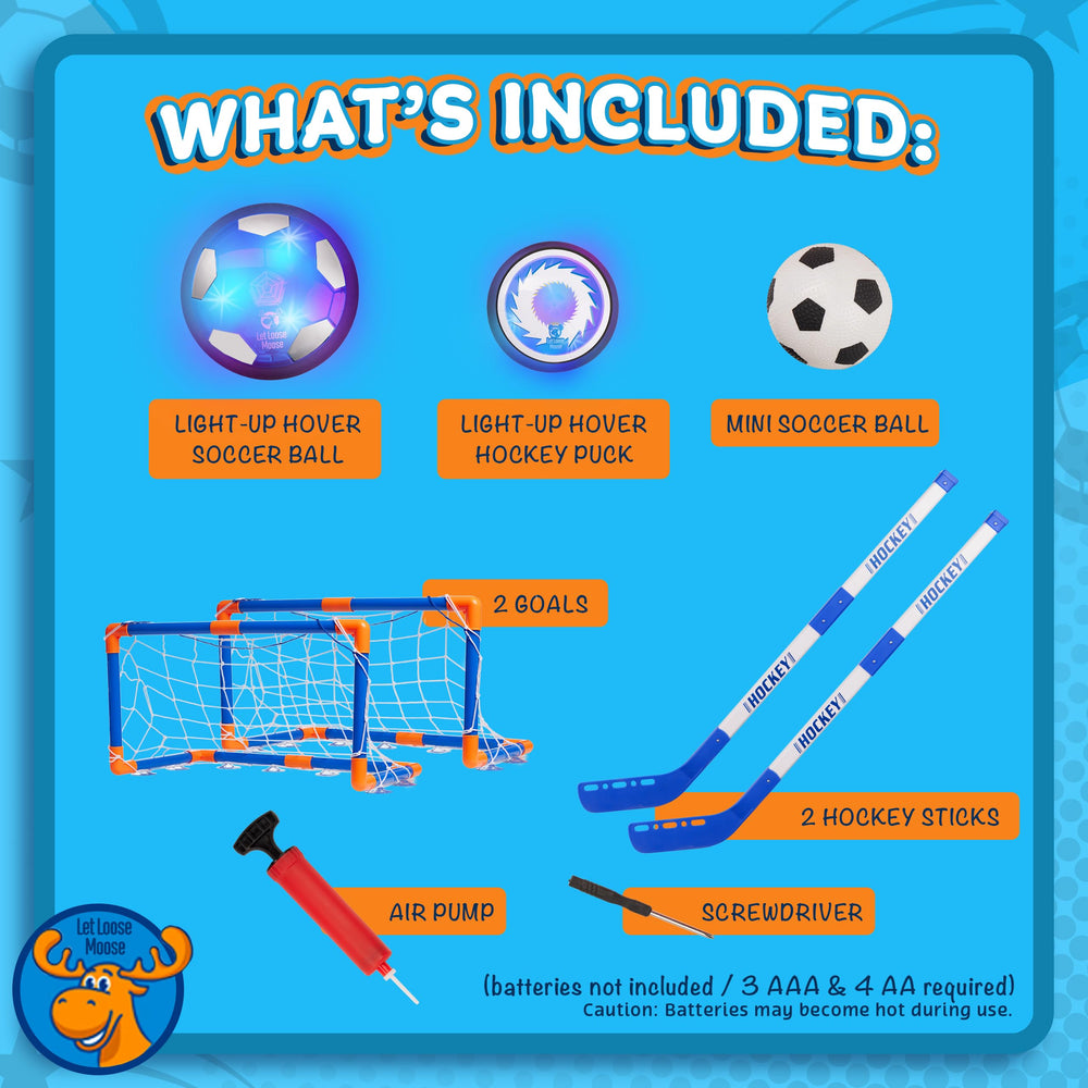 Let Loose Moose hockey hover ball set ball in motion for dynamic indoor practice.