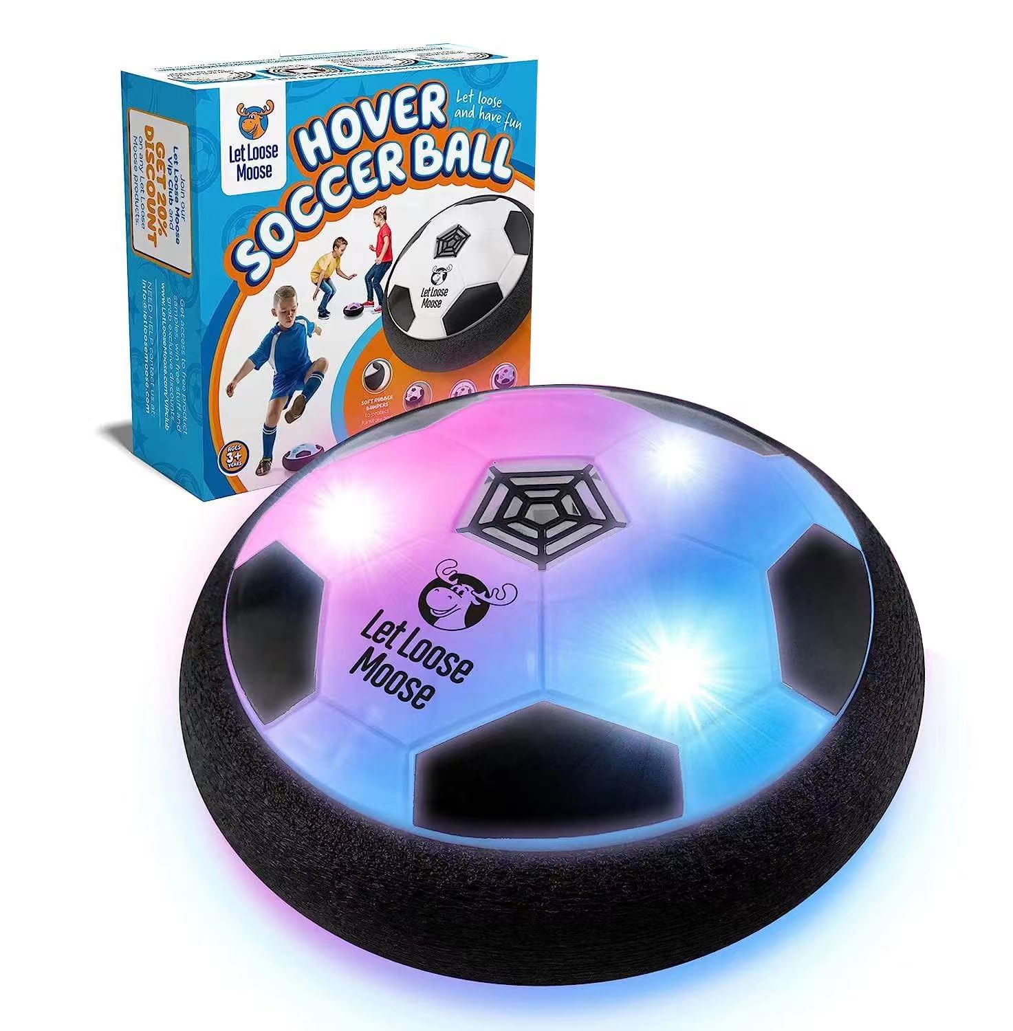 Let Loose Moose hover soccer ball with LED glow for indoor active play