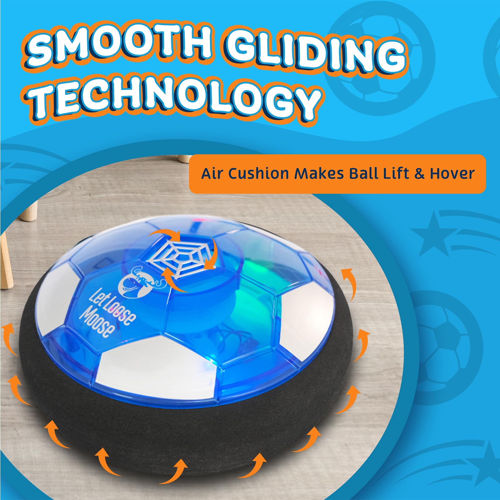 Let Loose Moose hover ball includes a rechargeable battery for long play.
