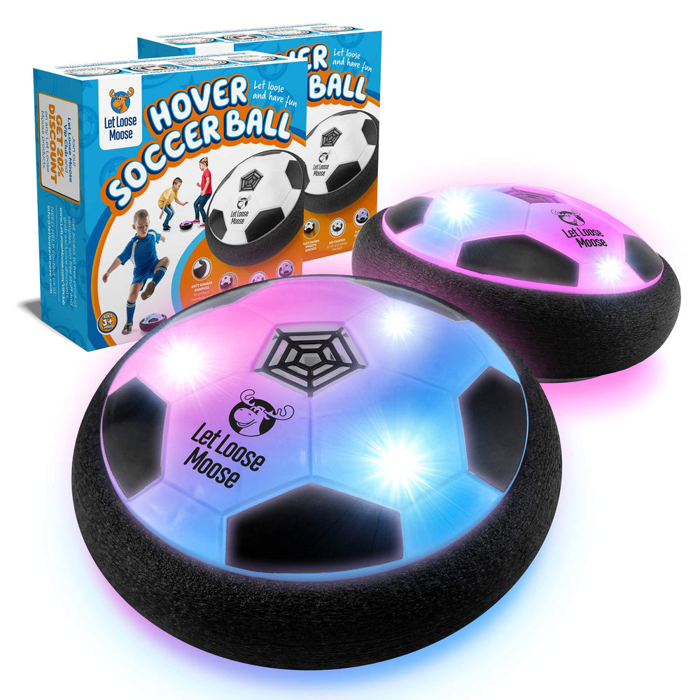 Let Loose Moose hover soccer ball set for safe, active indoor play.