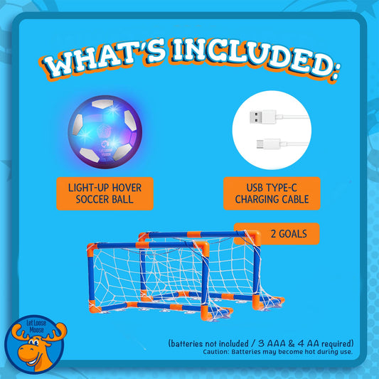 Let Loose Moose hover soccer ball with two goals for quick matches