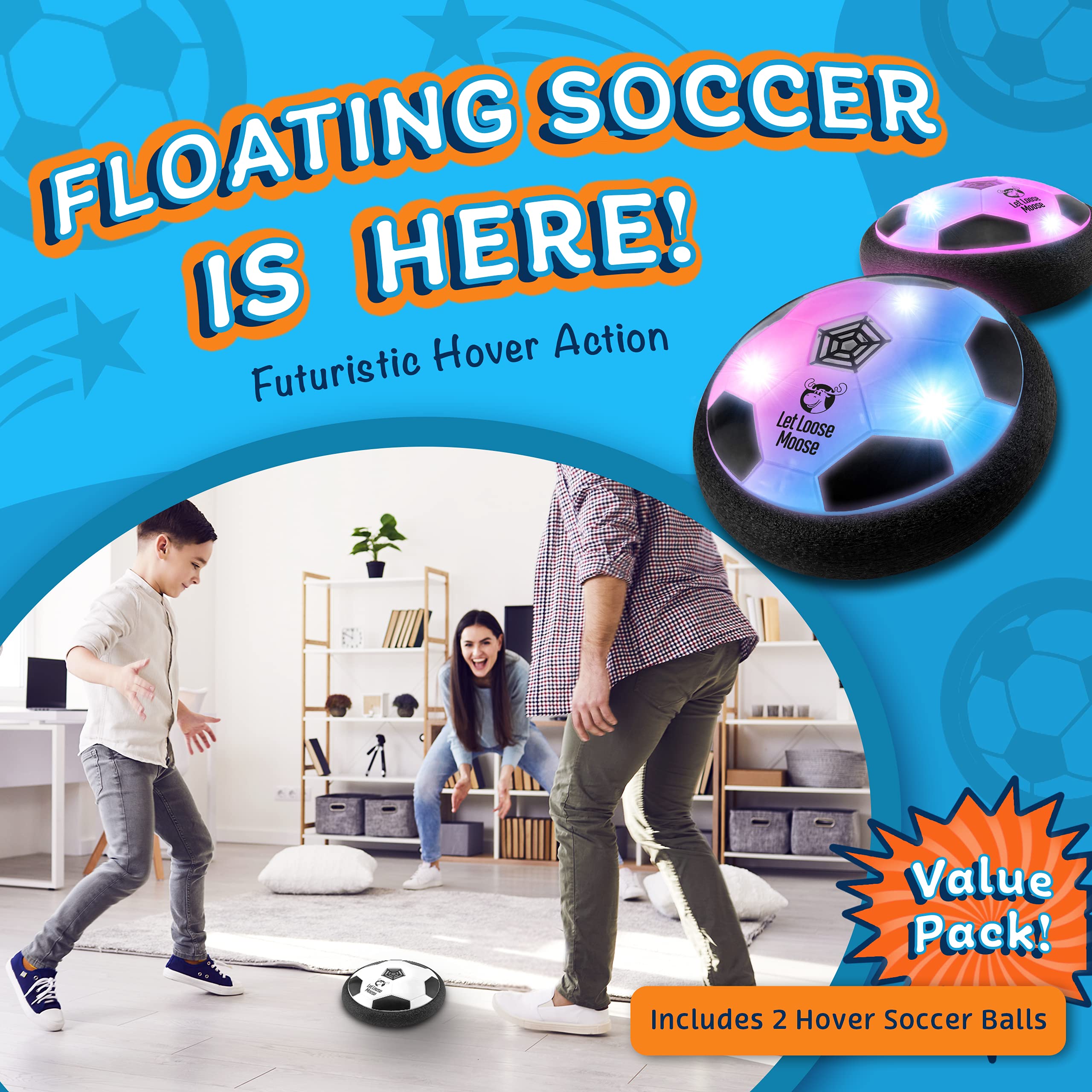 Let Loose Moose LED hover ball lights up rooms for engaging nighttime play.