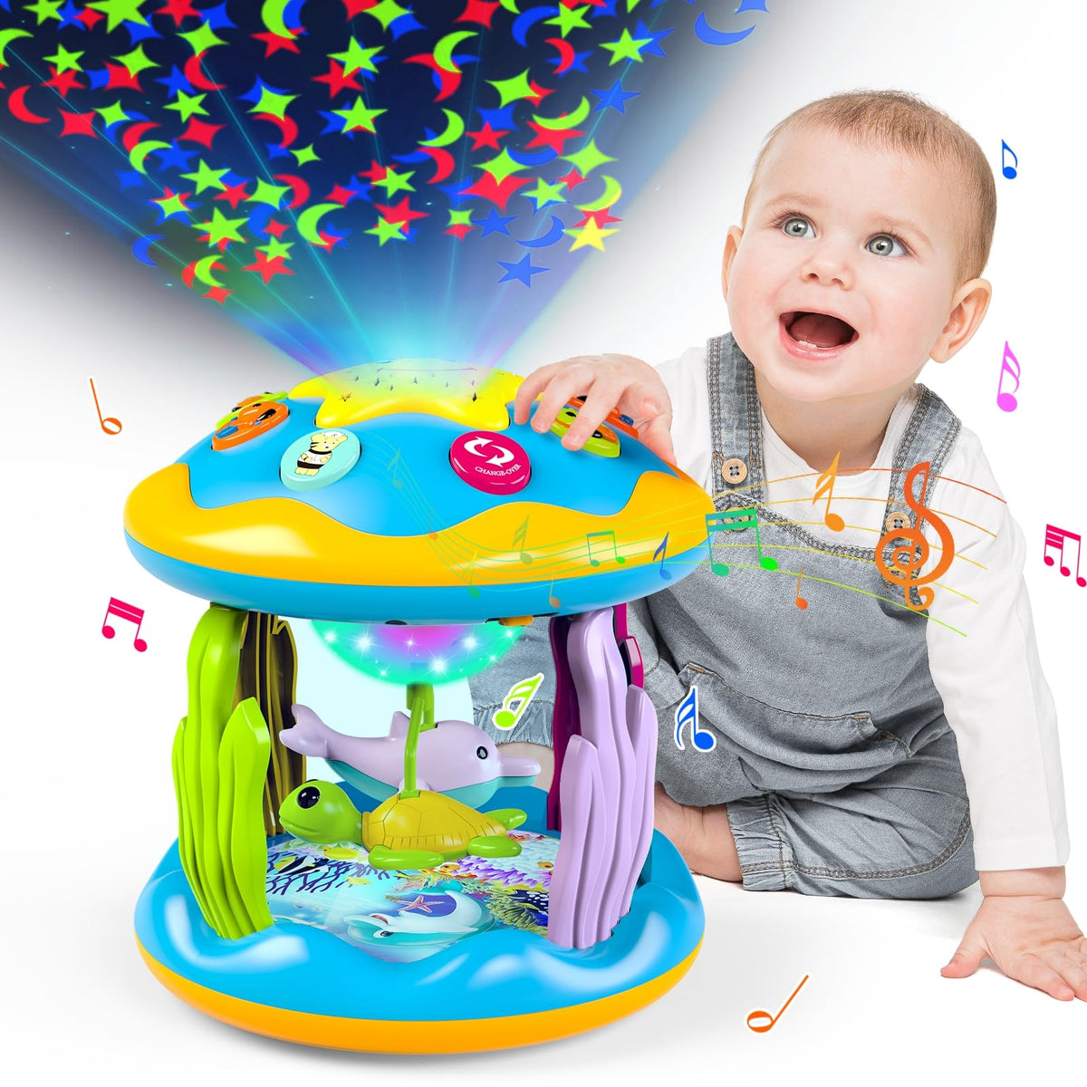 Letapapa 360° rotation dolphins and turtles stimulate tummy-time engagement.