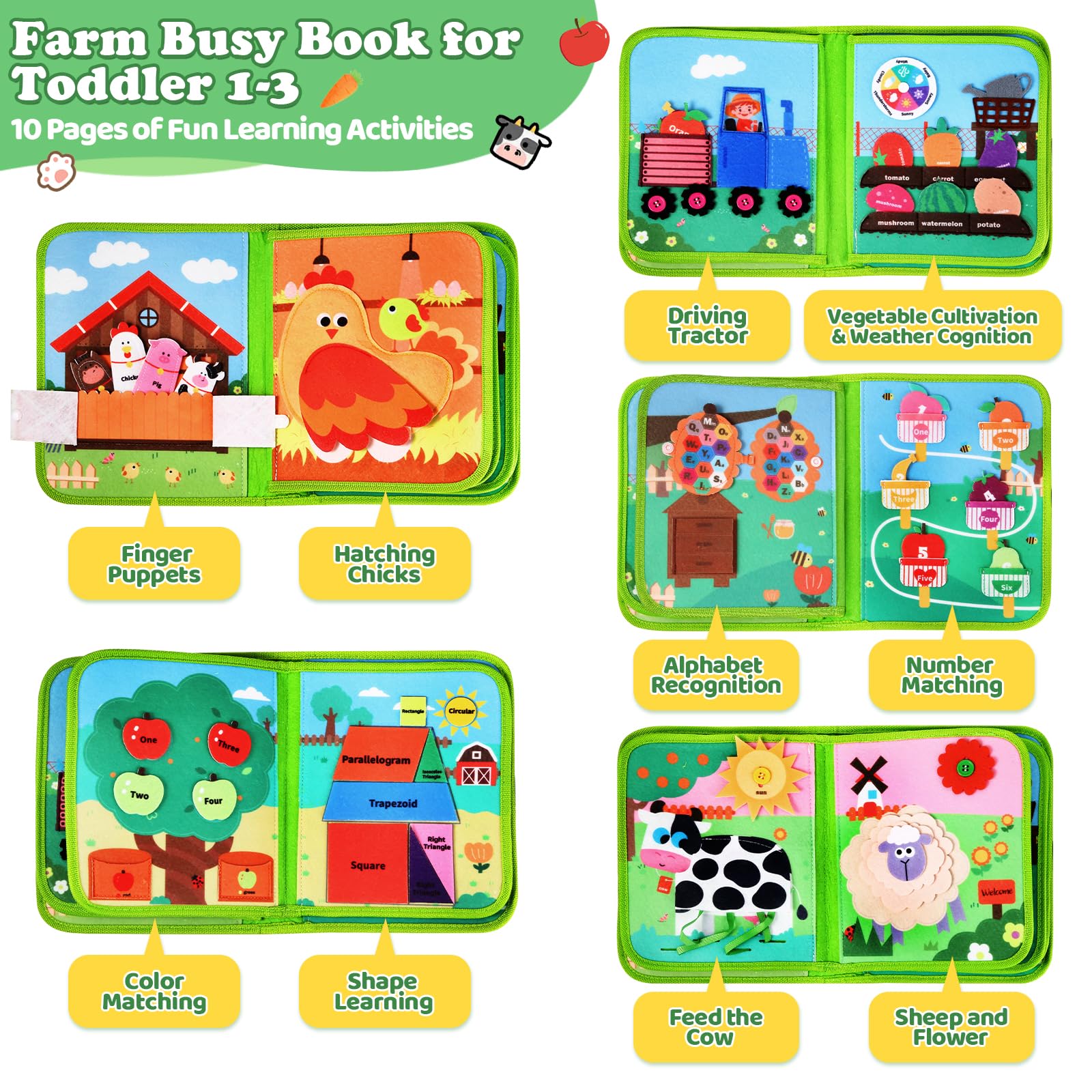 Letapapa Farm Busy Book fruit and vegetable tasks encourage tactile exploration