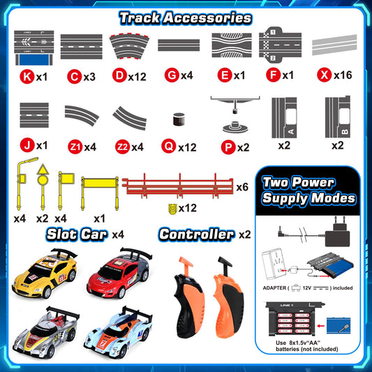 Letapapa slot car track two-player setup with two controllers for cooperative competition.