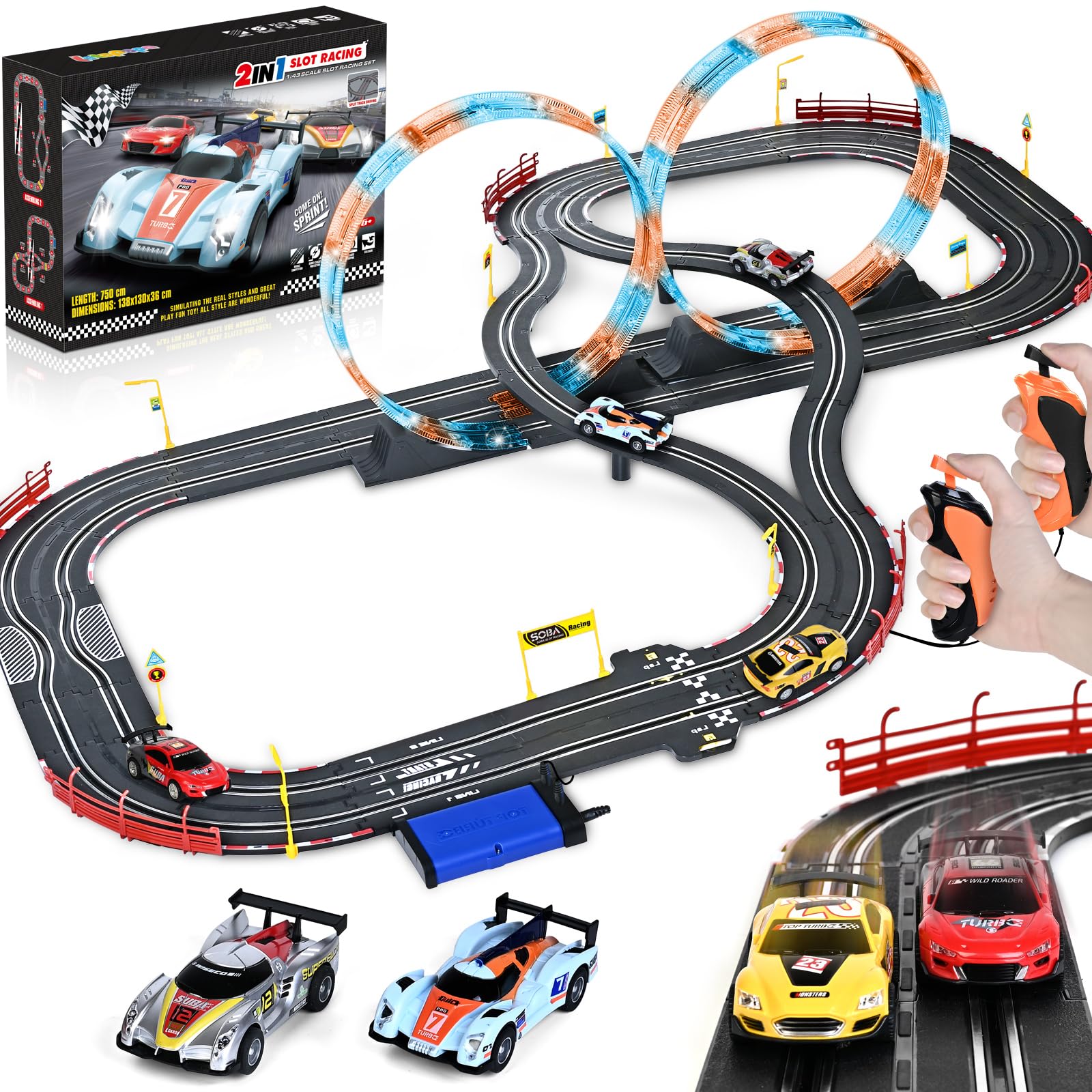 Letapapa slot car track overpass assembly for dramatic two-level racing action.