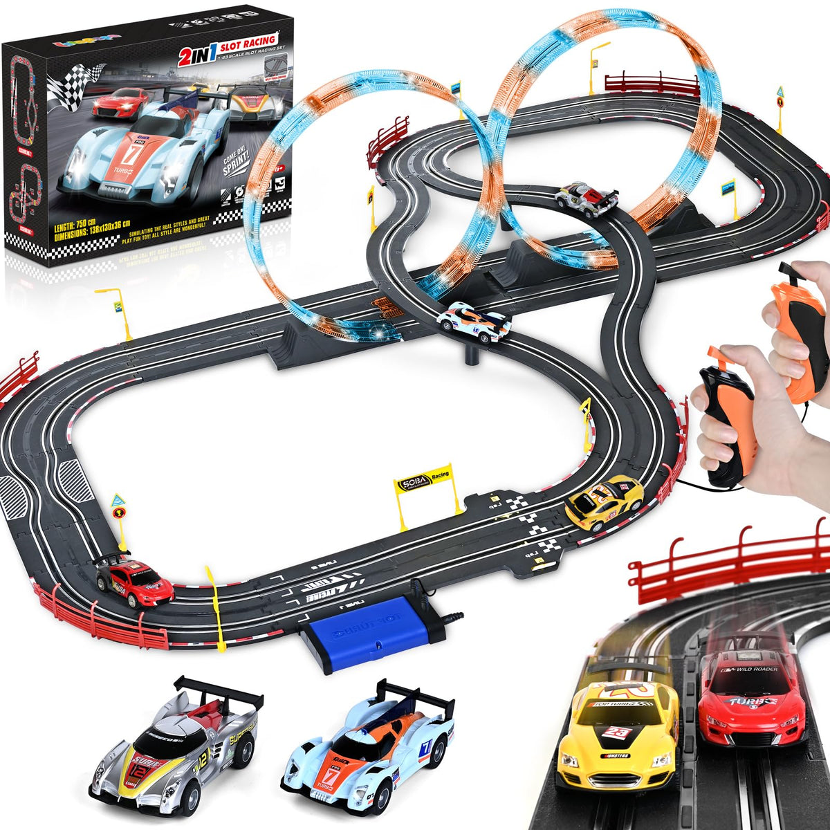Letapapa slot car track overpass assembly for dramatic two-level racing action.