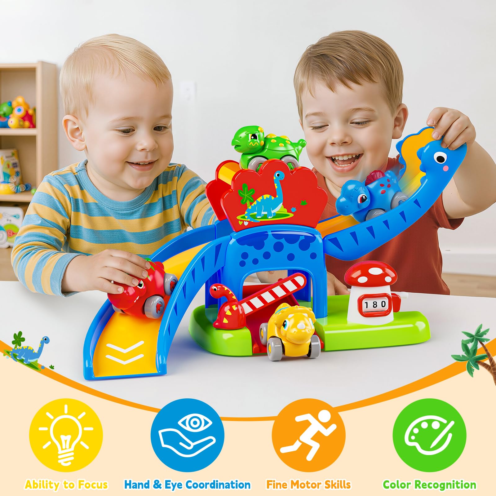 Letapapa spinosaurus car on track supports cause-and-effect play