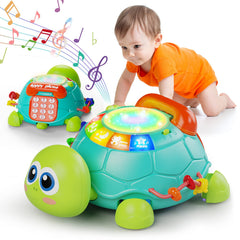 Letapapa turtle toy crawls with lights and music to engage infants during tummy time