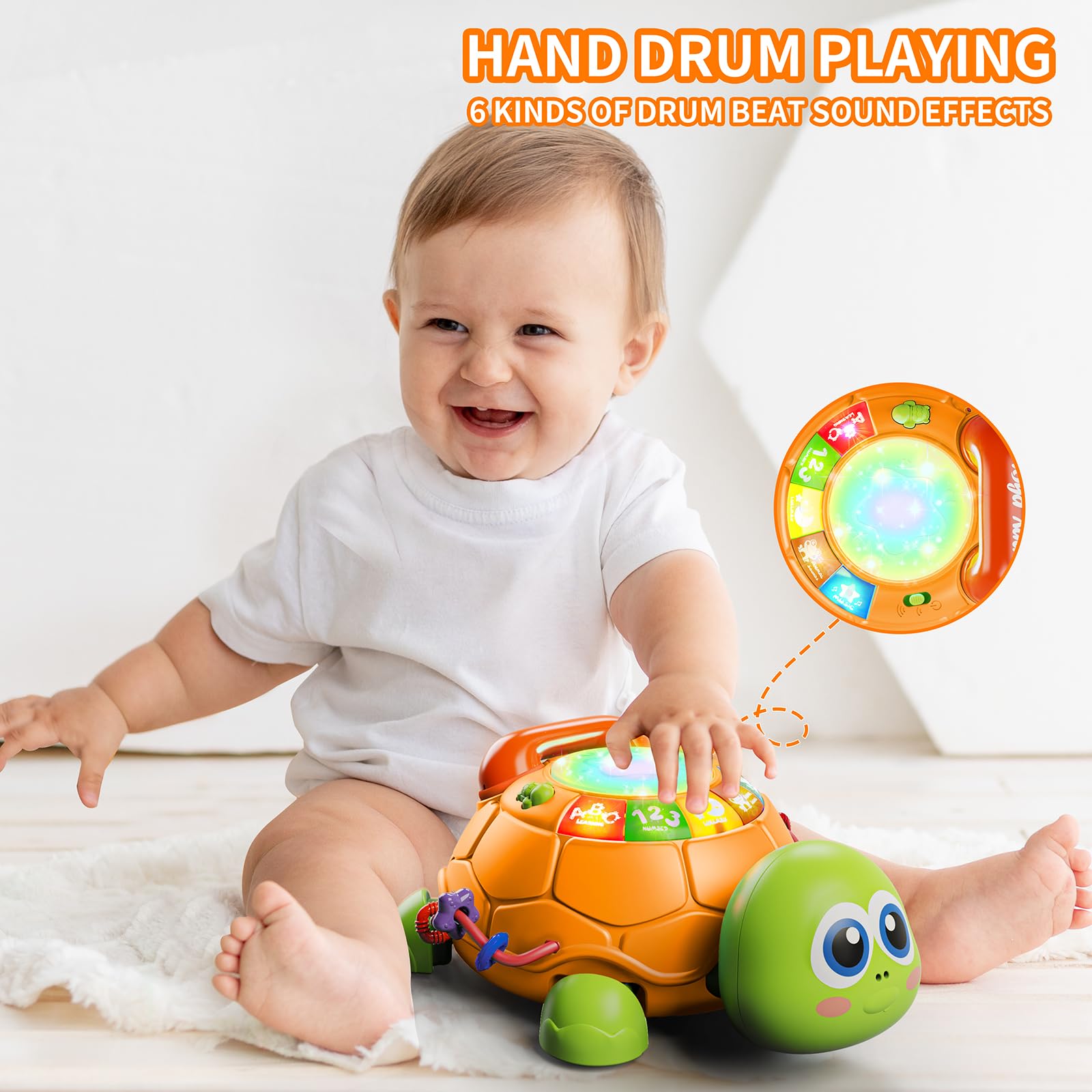 Letapapa turtle toy beads on the sides support finger dexterity during play.