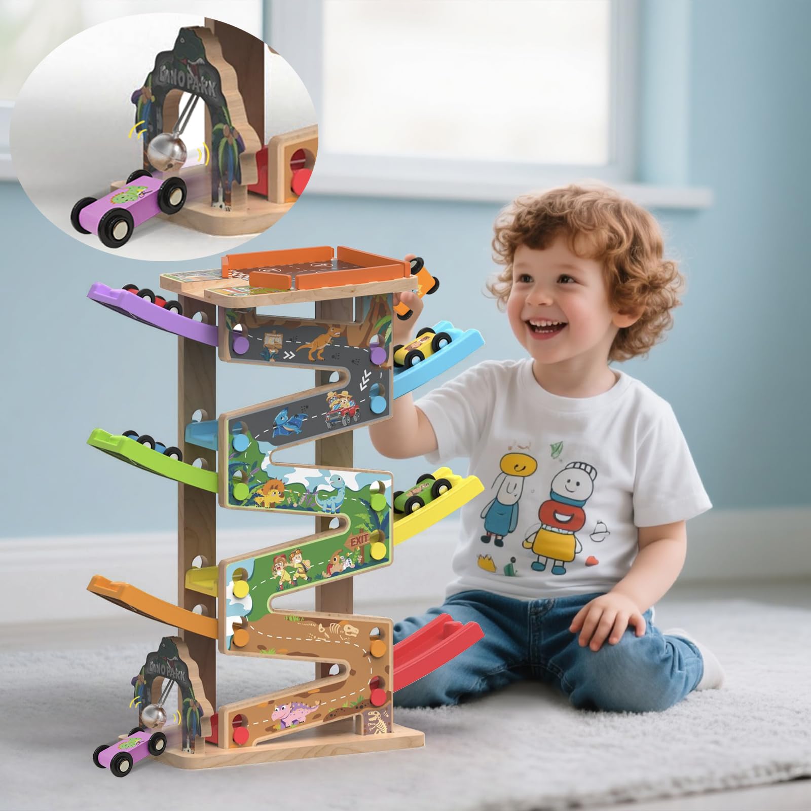 Letoiz dino race track cars provide six mini vehicles for imaginative play.
