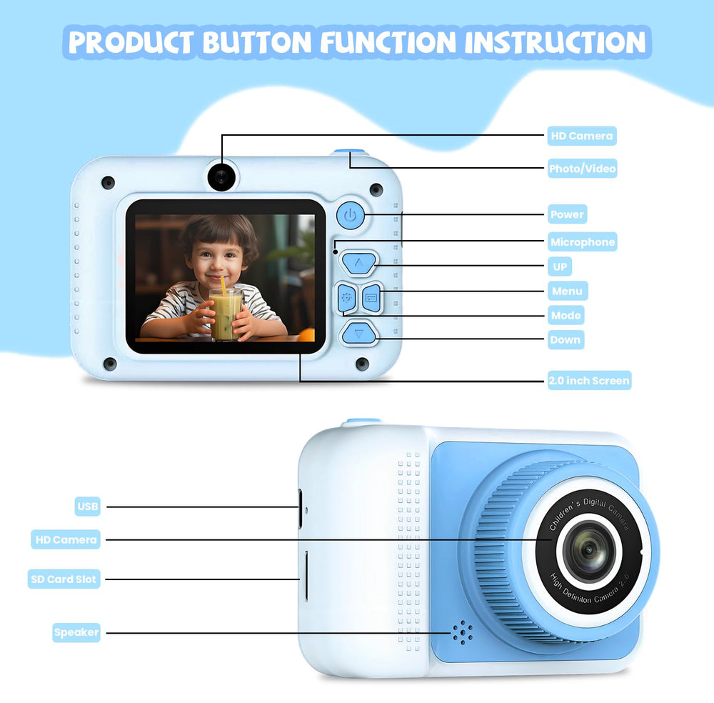LETONGJH Kids Camera blue safety lanyard supports secure outdoor use.