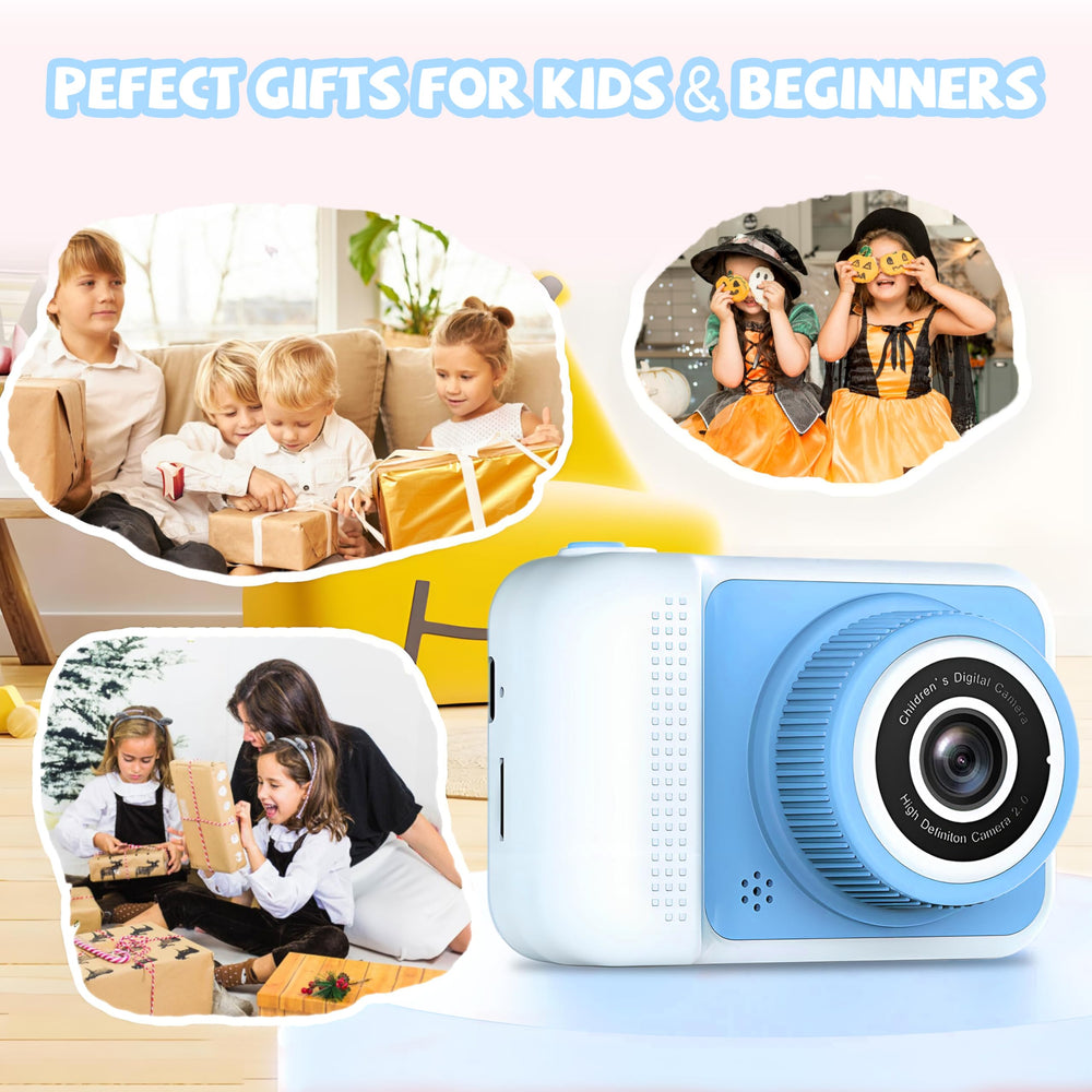 LETONGJH Kids Camera blue selfie mode demonstrates easy self-portraits for kids.