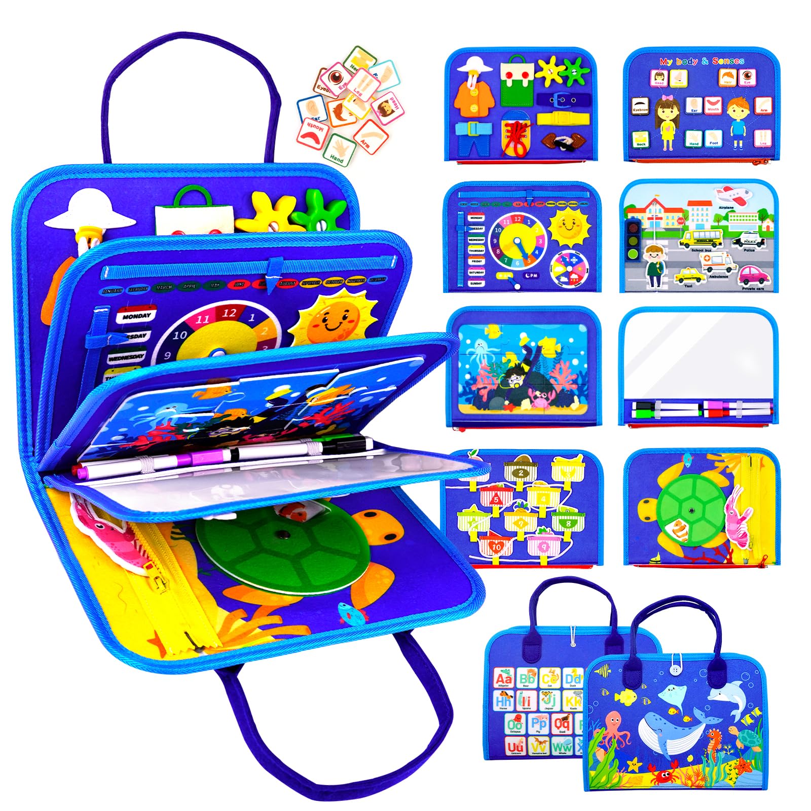 Letoya Busy Board Ocean front view, engaging sensory play and fine motor practice