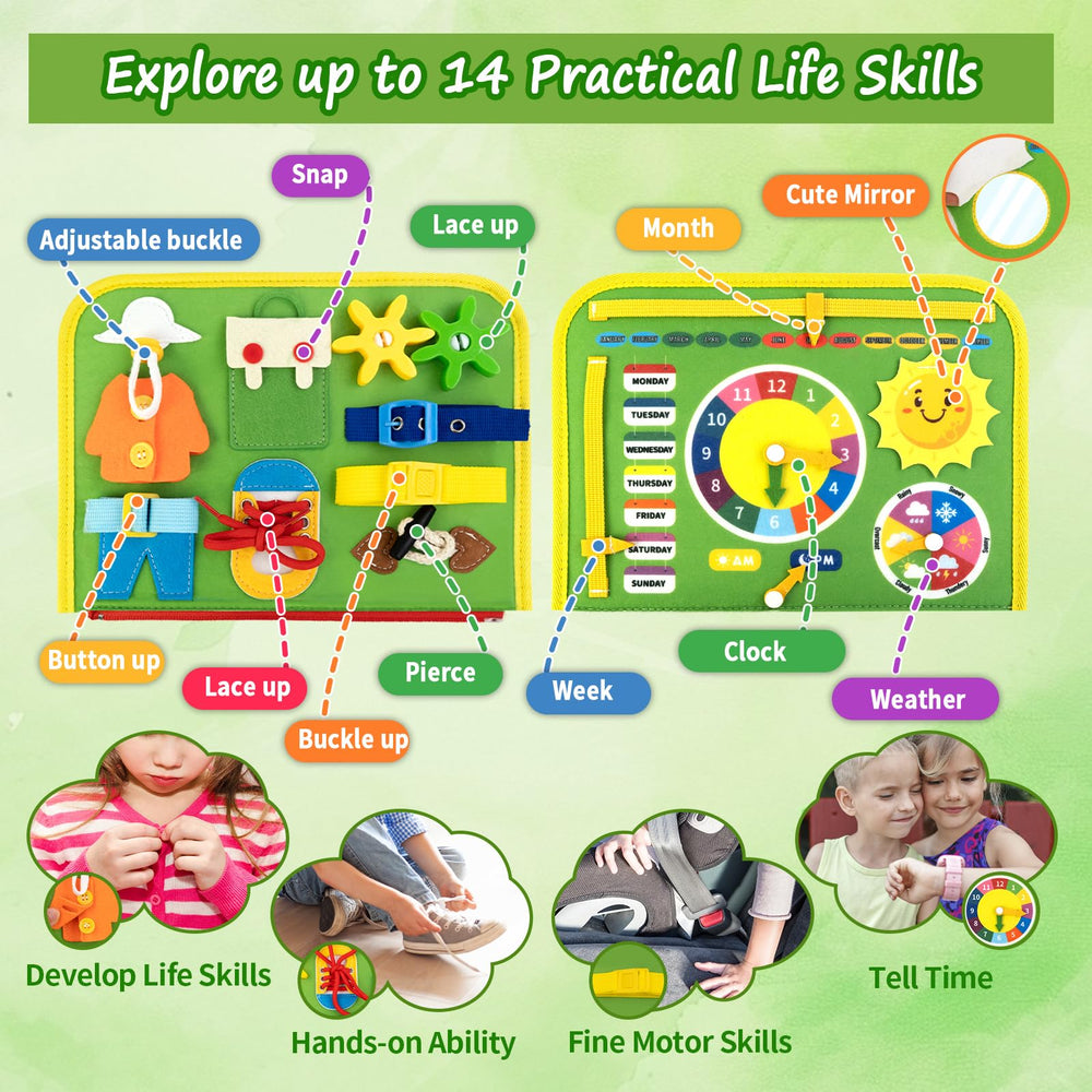Letoya busy board buttons and zipper showcases tactile learning on the go