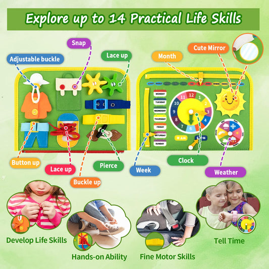 Letoya busy board buttons and zipper showcases tactile learning on the go