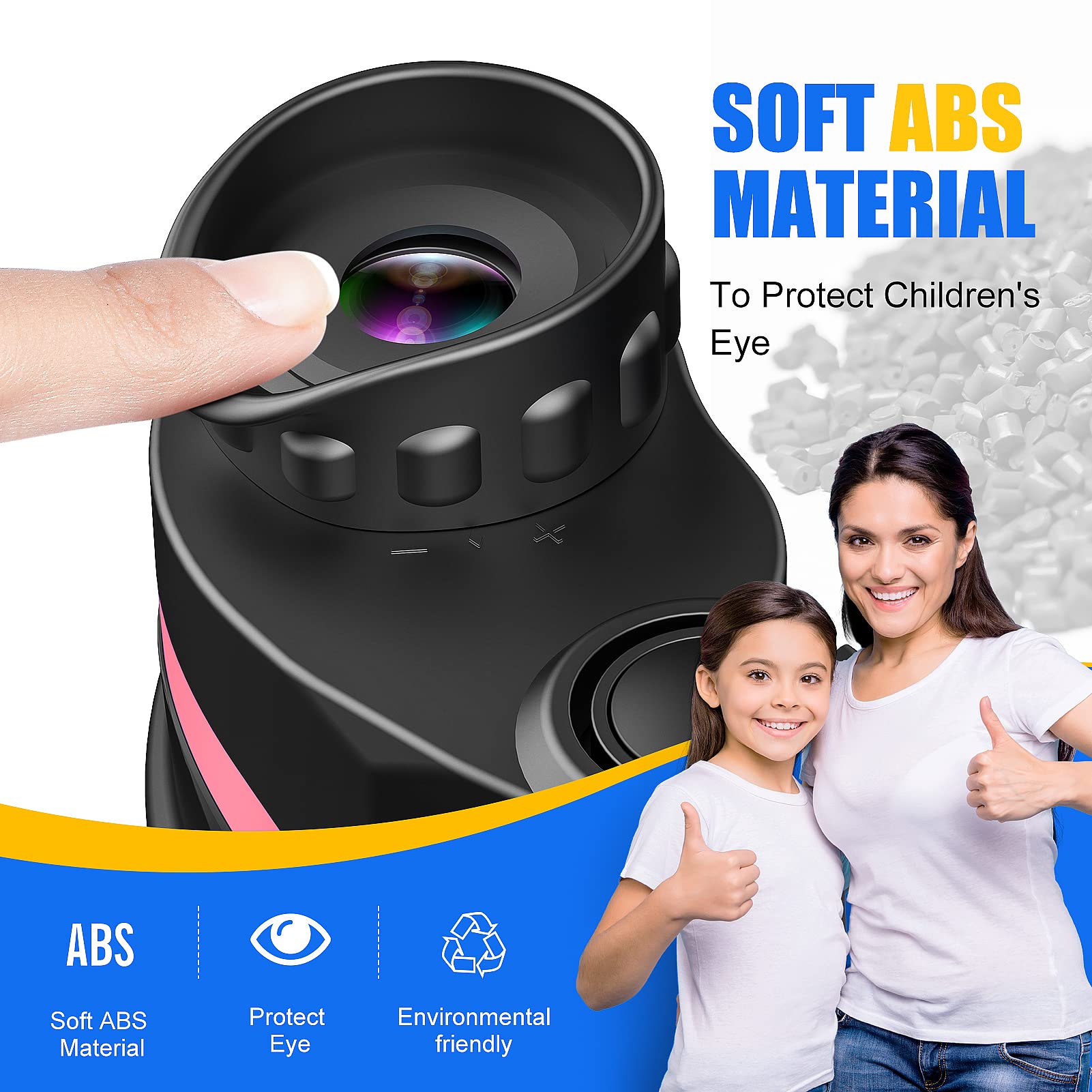 LET'S GO! Soft eyepieces protect young eyes during close viewing.