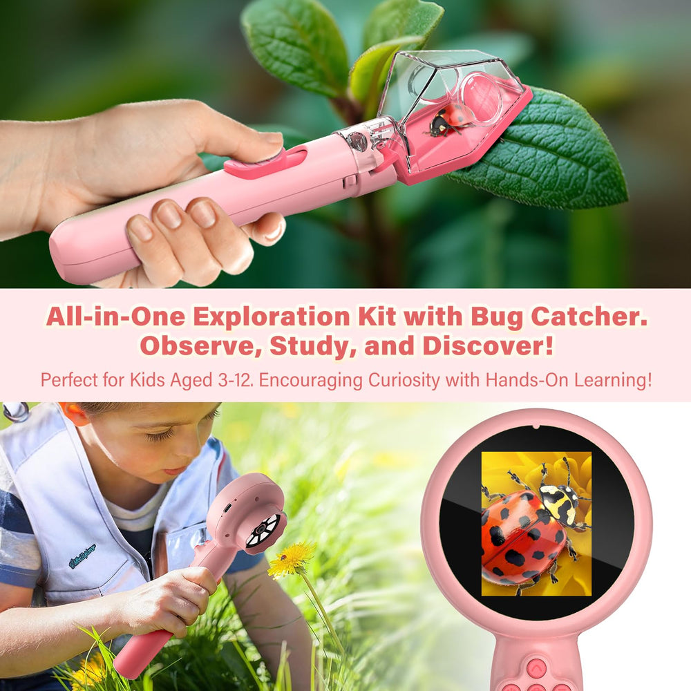 LEUOA Kids Microscope bug catcher setup for backyard insect study.