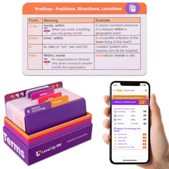 Level Up RN Medical Terminology Flash Cards cover image showing organized study materials