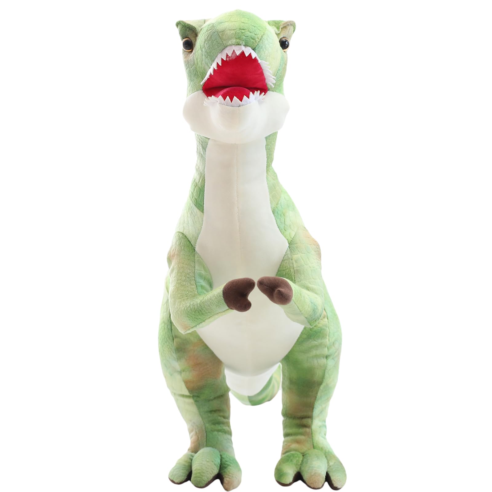 Levenkeness T-Rex plush decor adds playful holiday ambiance.