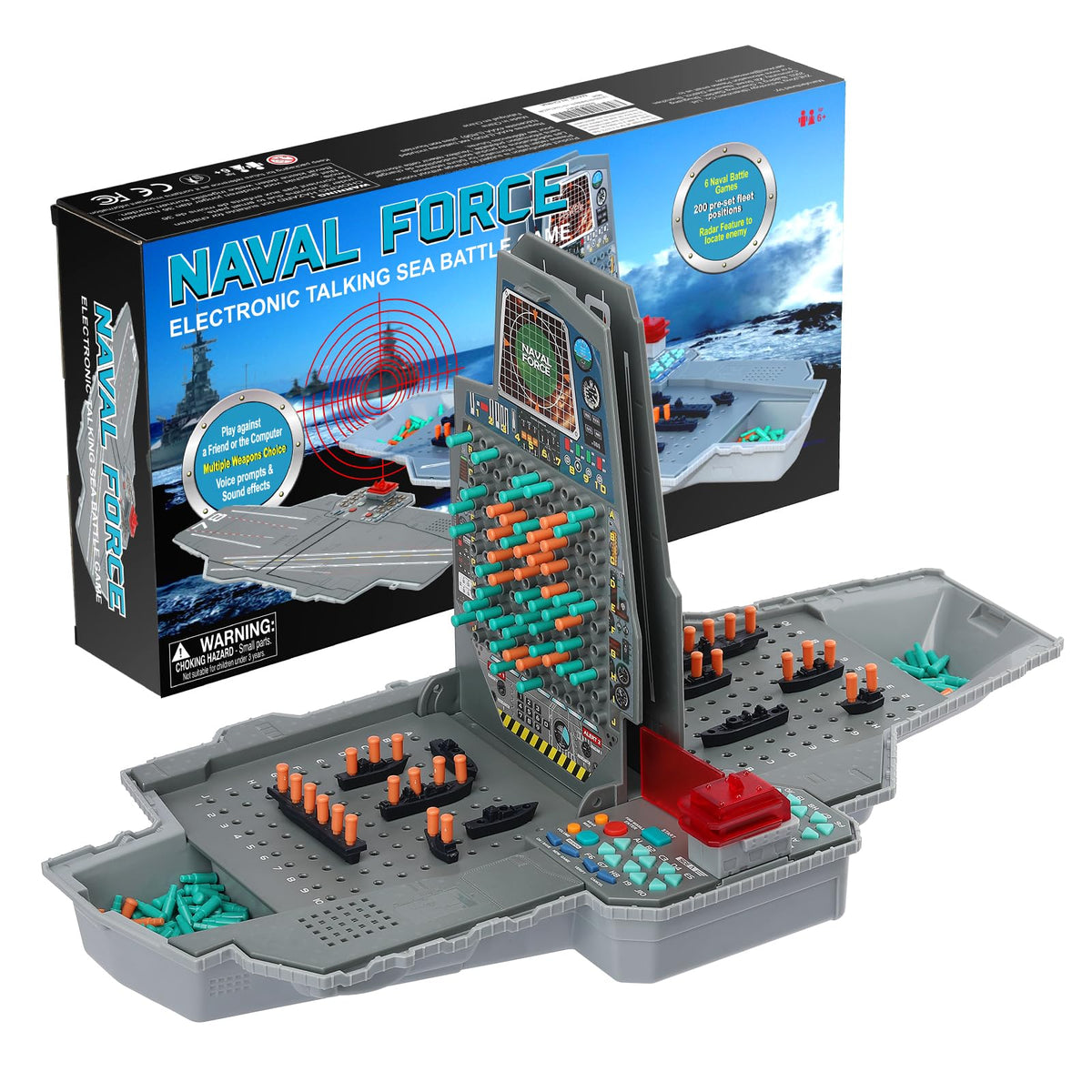 LEVEROAM Talking Sea Battle front view shows a compact family game console for quick battles