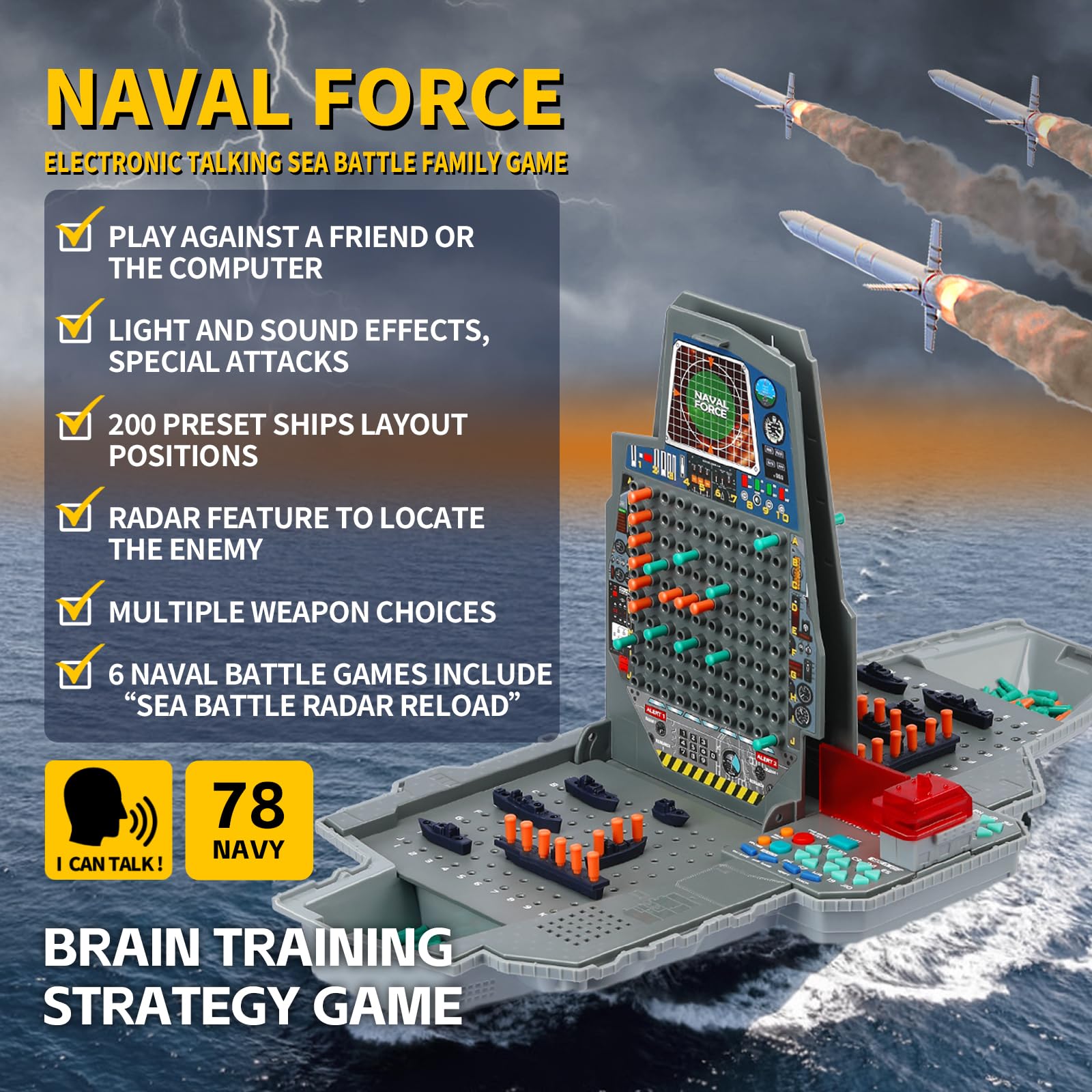 LEVEROAM Talking Sea Battle play scene depicts two players competing with lights and sounds
