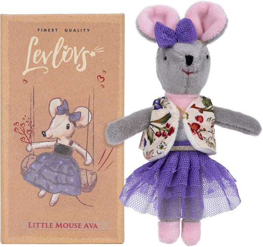 LEVLOVS Ava mouse with purple bow and tutu for cozy cuddles and play