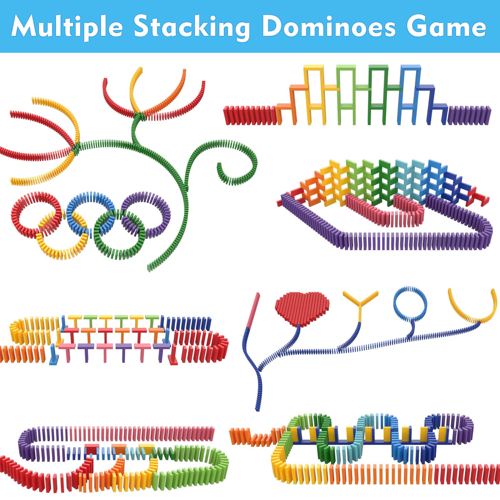 Lewo 1000 dominoes set colorful pieces showing bright colors for pattern building.