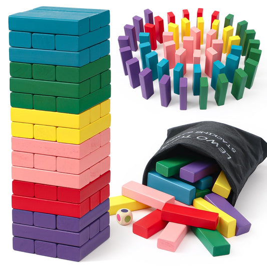 Lewo wooden stacking blocks and dice tower enhance family game nights and strategic thinking