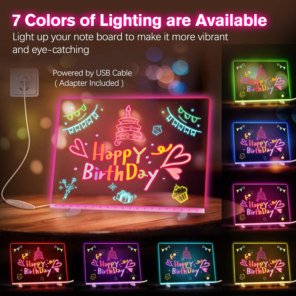 Lewondr LED Note Board shows 7 color lights to highlight messages and art.