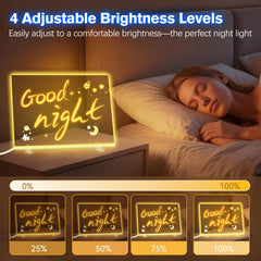 Lewondr LED Note Board acrylic writing area offers smooth wipe-clean surface.