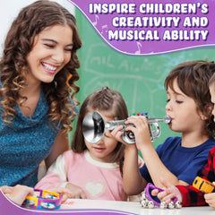 Lewtemi toy trumpet aids rhythm and melody awareness during home practice.