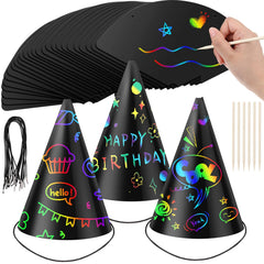 Lewtemi scratch party hats cone design ready for vibrant color reveals.