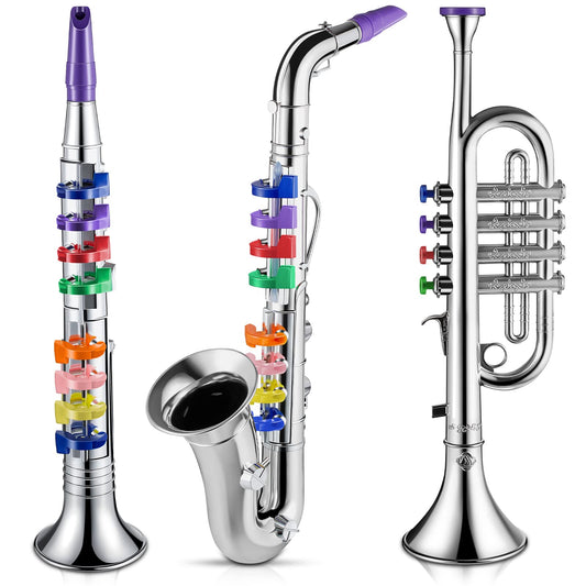 Lewtemi set of 3 kid instruments with saxophone, clarinet, and trumpet for playful learning