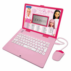 LEXiBOOK Barbie laptop front view with bright screen for engaging bilingual activities.