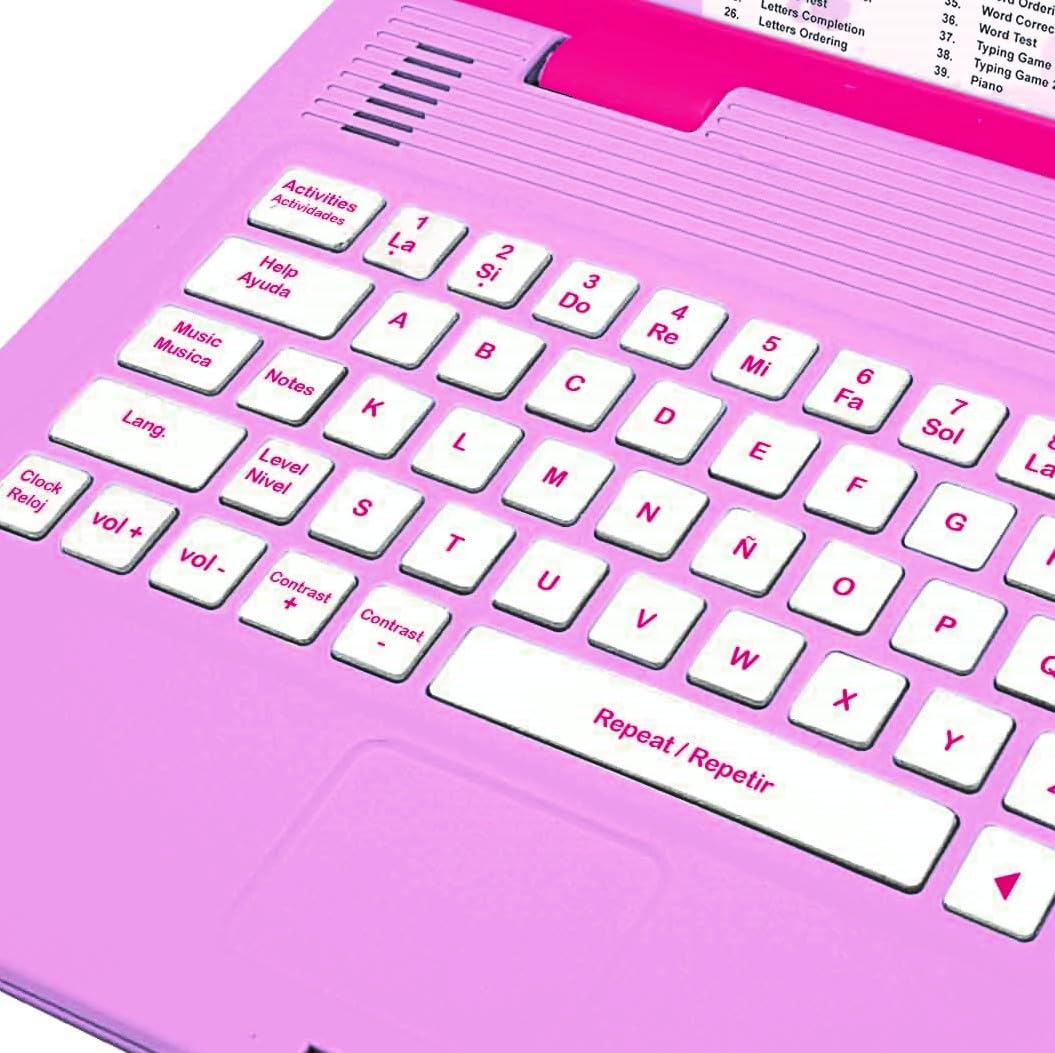 LEXiBOOK Barbie laptop keyboard close-up highlighting realistic inputs for learning sessions.
