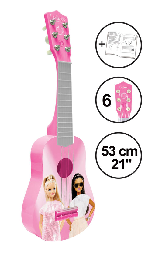Lexibook Barbie My First Guitar child playing, supports imaginative musical exploration.