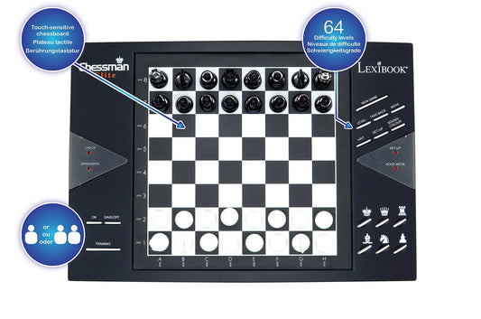 Lexibook Chessman Elite displays 64 levels for tailored practice.