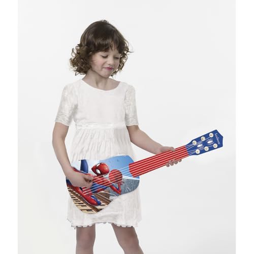 Lexibook compact plastic guitar, lightweight for easy handling by children.