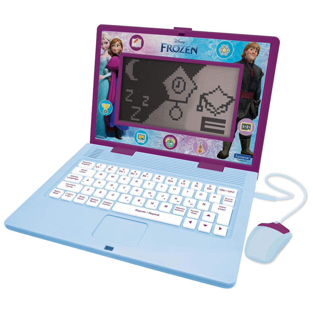 Lexibook Frozen bilingual laptop with large screen supports interactive language learning.