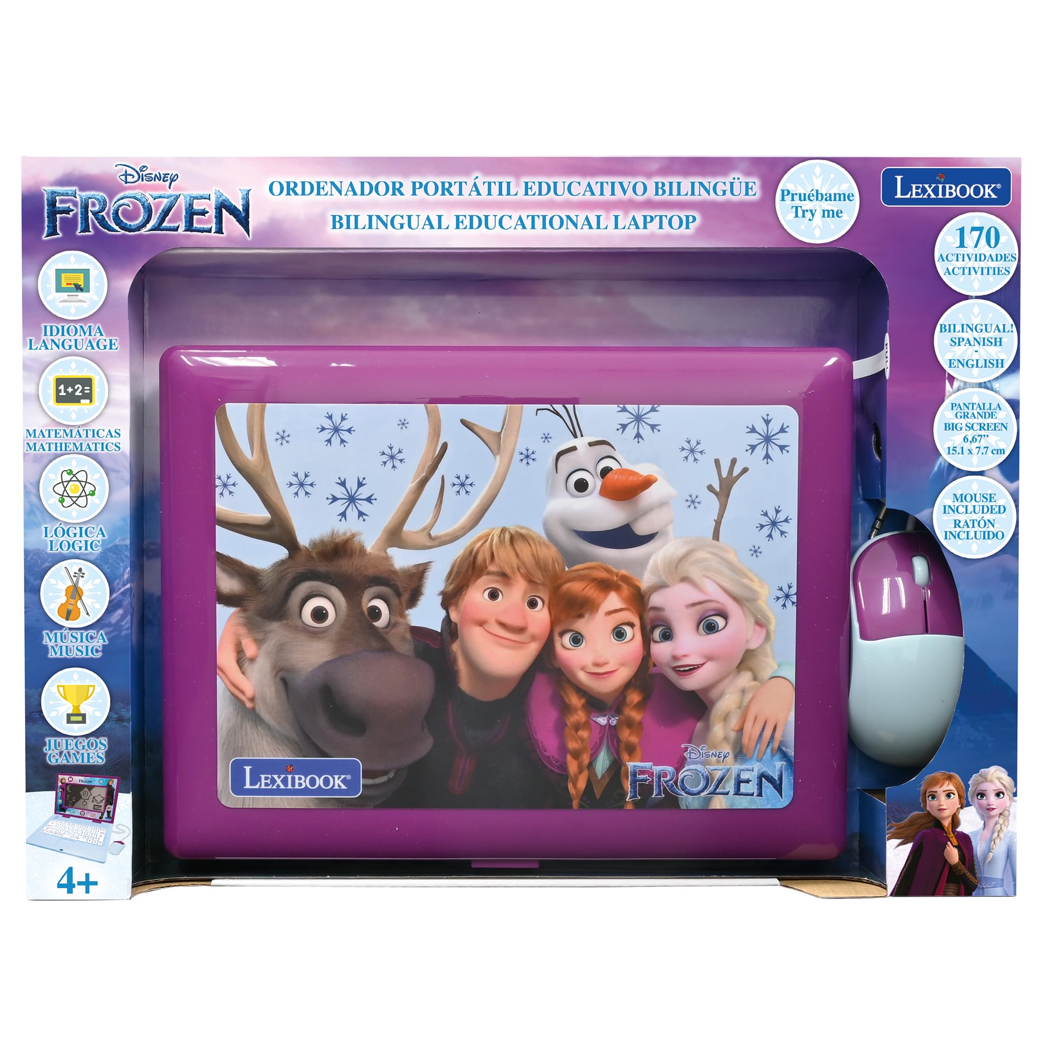 Lexibook Frozen nine-point-seven-inch screen enhances visual learning with vivid animations.