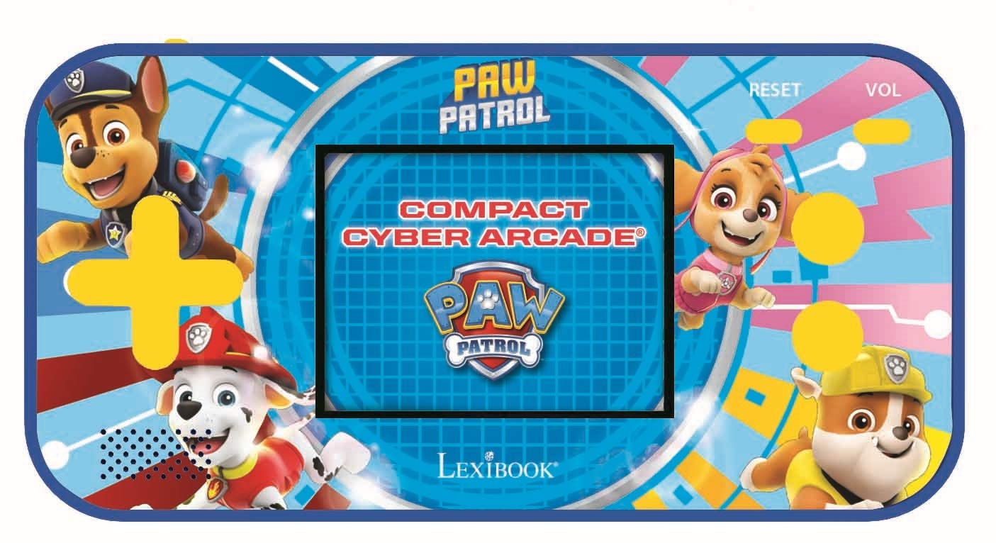 Lexibook Paw Patrol Chase compact arcade front view for portable family gaming on the go.