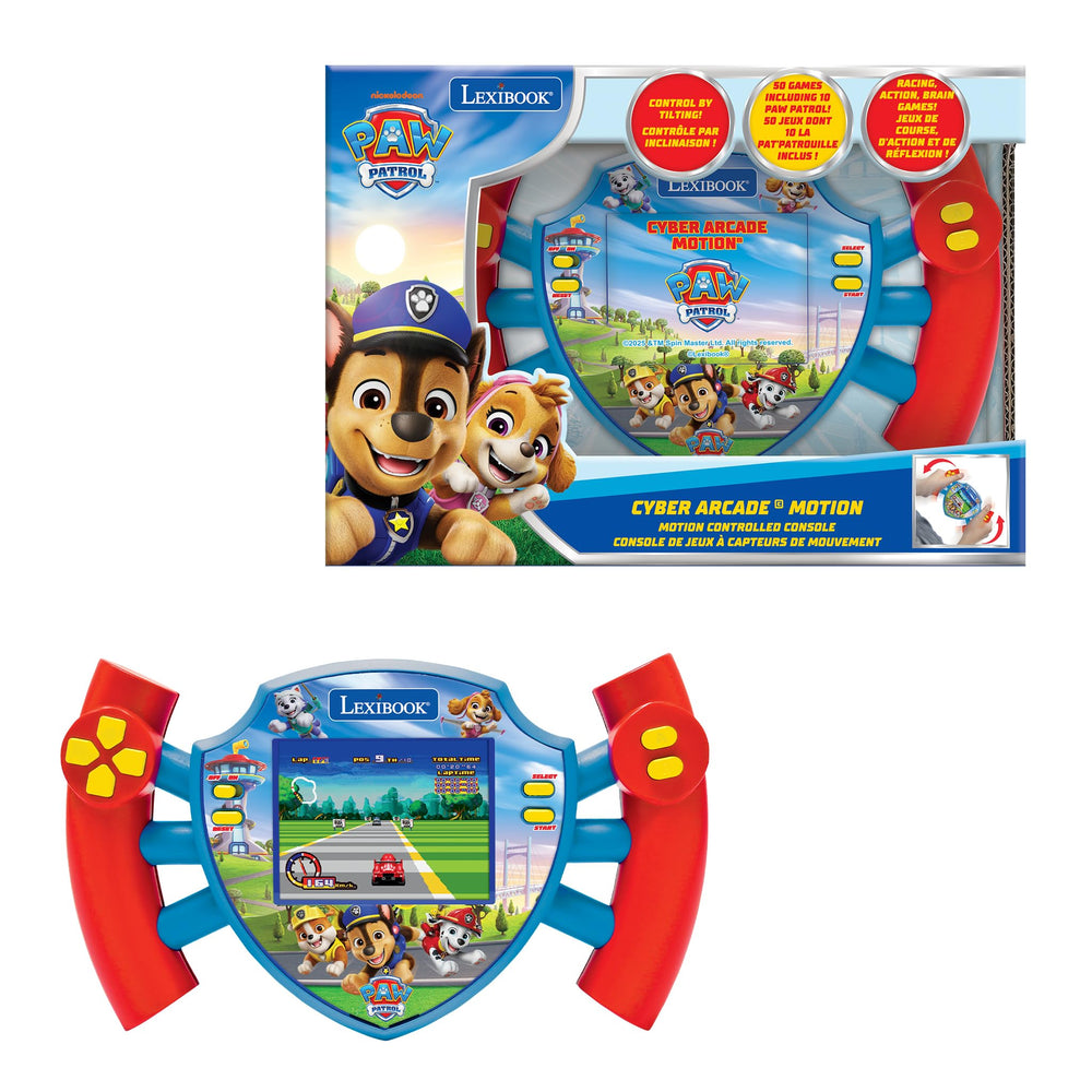 Lexibook Paw Patrol Cyber Arcade Console front view, compact design for easy transport.