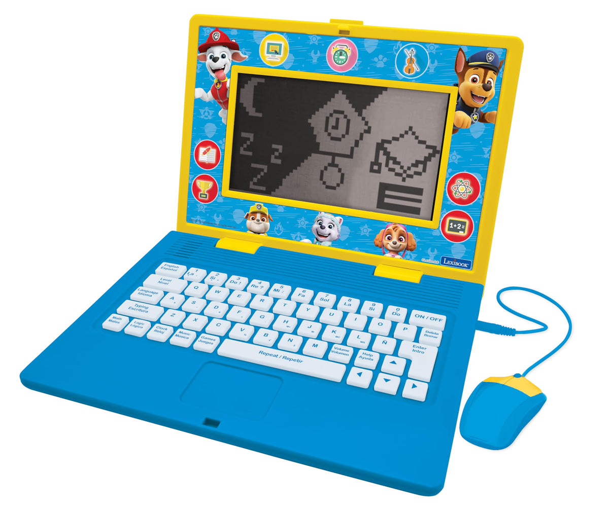 Lexibook Paw Patrol laptop displays vivid 6.67-inch screen for bilingual learning.