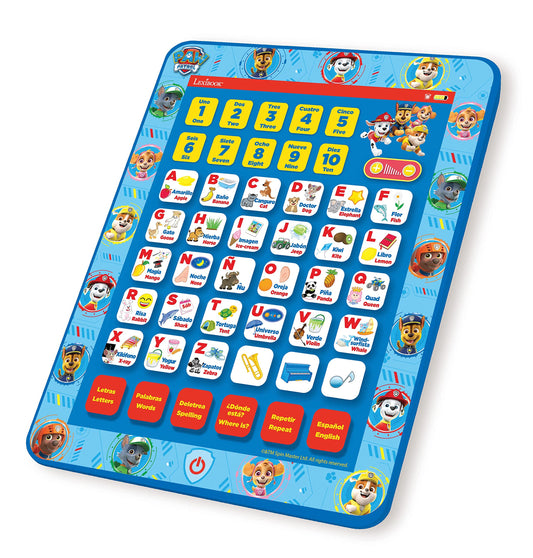 LEXiBOOK Paw Patrol tablet front view helps preschoolers learn letters and sounds.