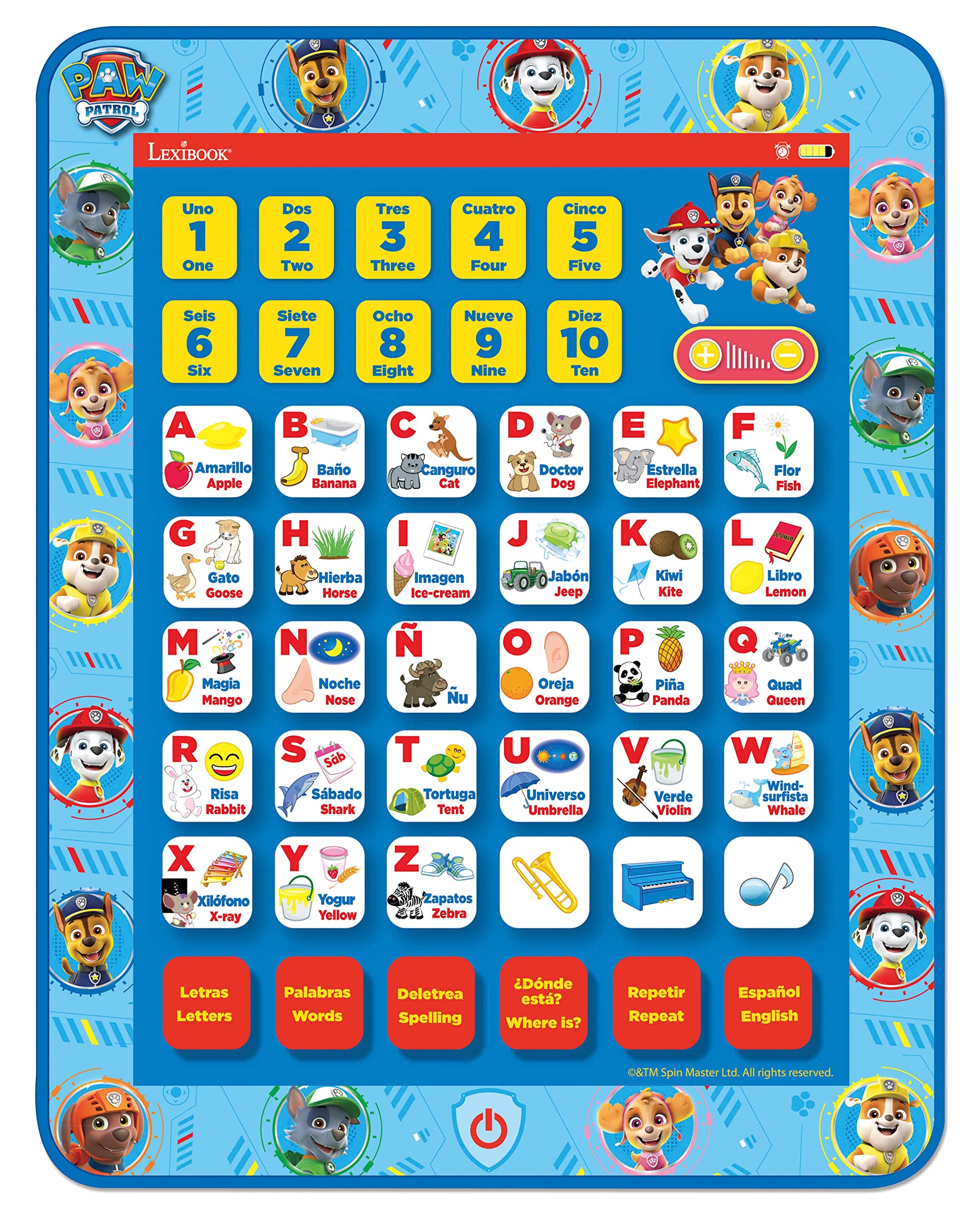LEXiBOOK Paw Patrol tablet side view promotes portable, on-the-go learning.