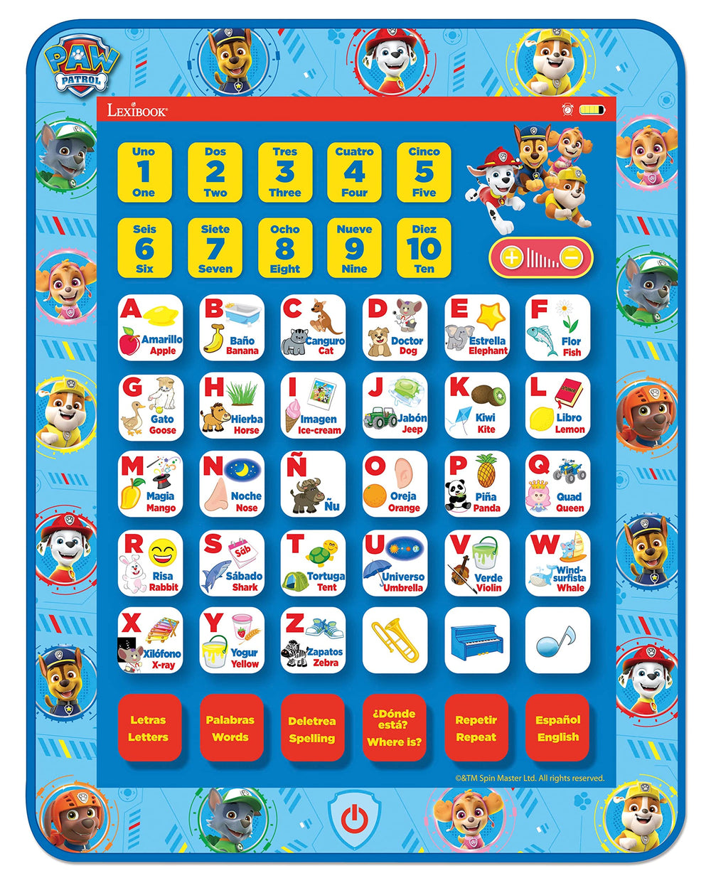 LEXiBOOK Paw Patrol tablet side view promotes portable, on-the-go learning.