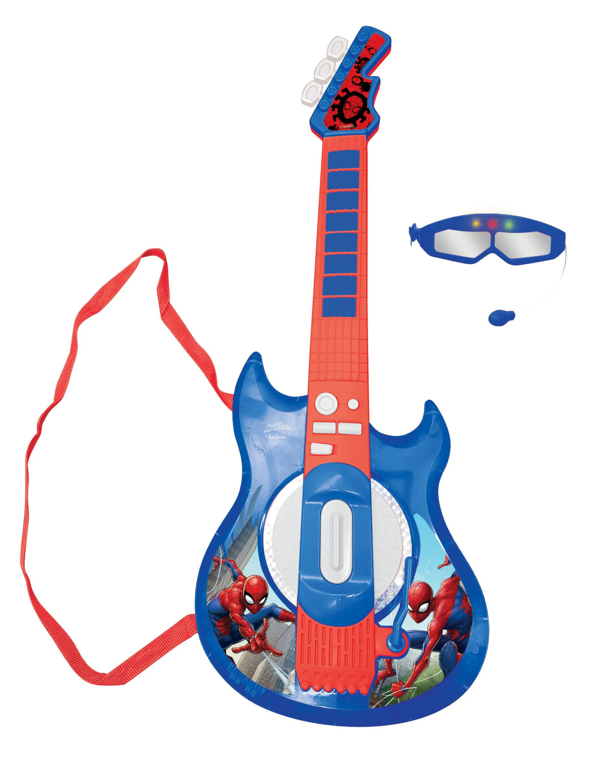 Lexibook Spider-Man light-up guitar full view highlighting immersive play.